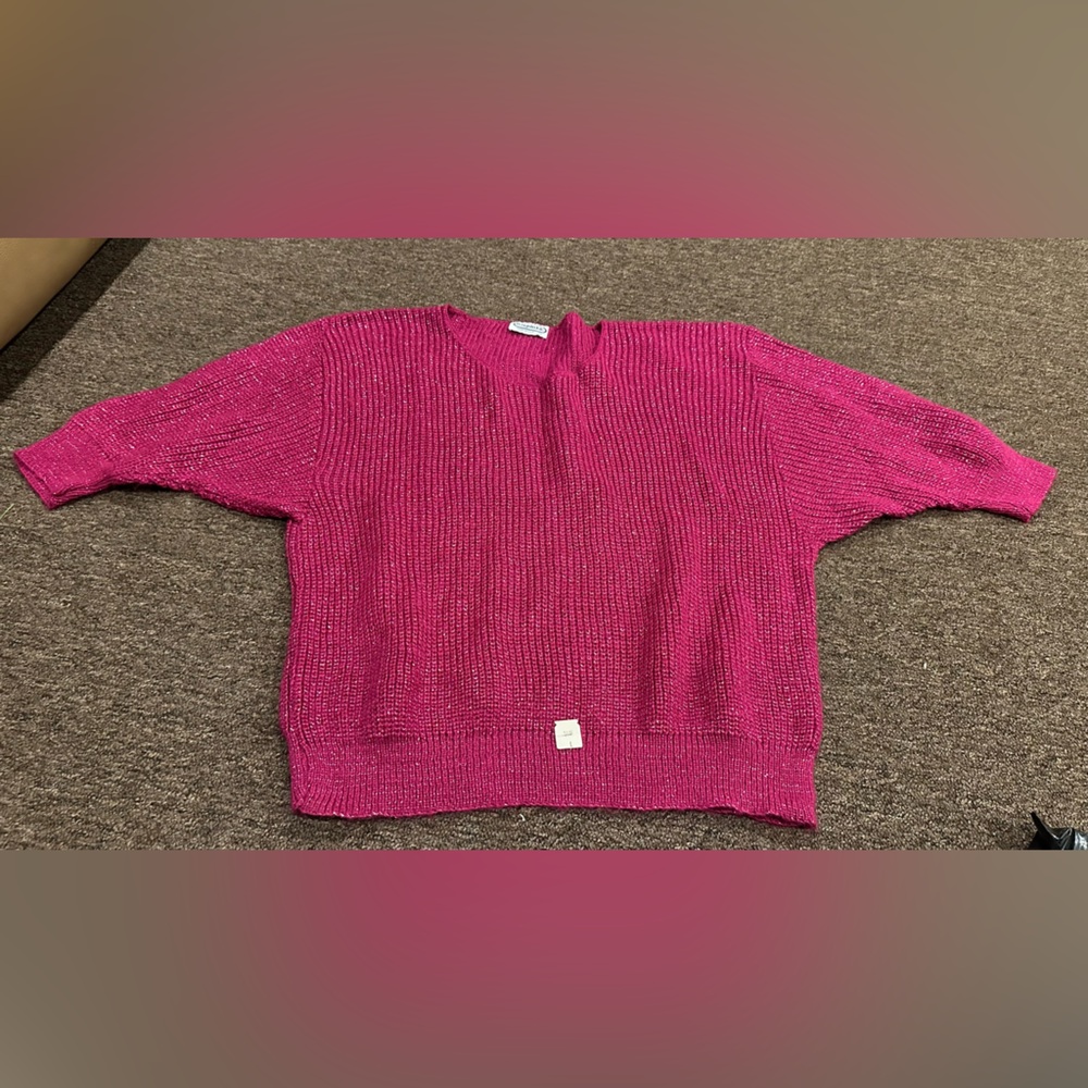 NWT Penguin Isle LS Ribbed Glitter Women's Pink Sweater Sz L